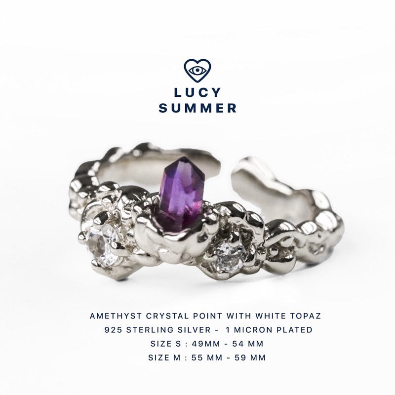 LUCY SUMMER Magic Crystal แหวนพลอยแท้ Amethyst Crystal ประดับพลอย White Topaz