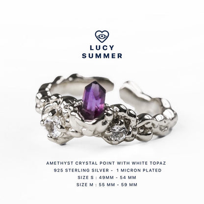 LUCY SUMMER Magic Crystal แหวนพลอยแท้ Amethyst Crystal ประดับพลอย White Topaz