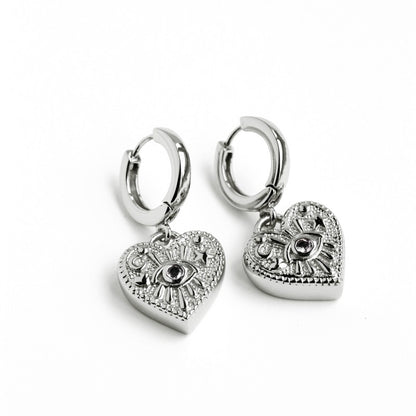 LUCY SUMMER ต่างหูห่วง ห้อยจี้รูปหัวใจ ฝังพลอย เงินแท้ (รุ่น LUNA LOVE Earrings Silver 925)