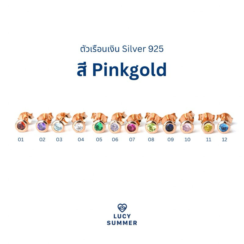 LUCYSUMMER ต่างหูเสริมดวง พลอยประจำวันเกิด Birthstone earrings Silver 925 พลอย cz ขนาด 3 มม. Unisex