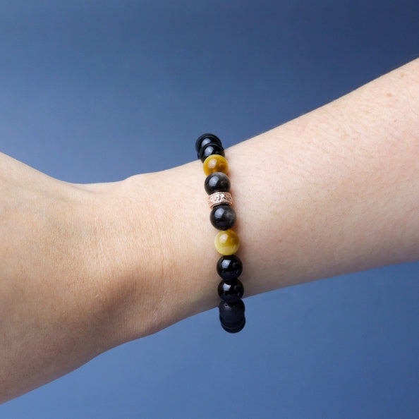 LUCY SUMMER กำไลข้อมือหินแท้ Obsidian, Golden Tiger Eye, Lava และ Onyx ขนาด 8 mm. พร้อม Spacer