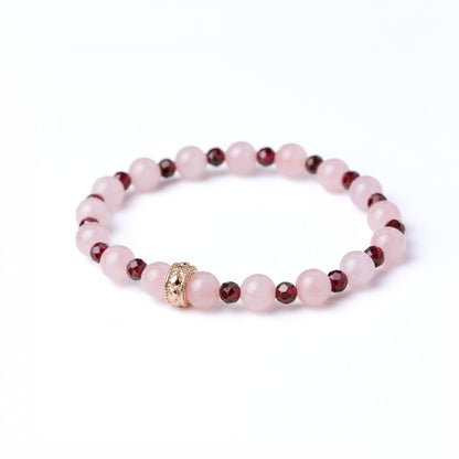 LUCY SUMMER กำไลหินแท้ Rose Quartz Madagascar + Garnet พร้อม Spacer