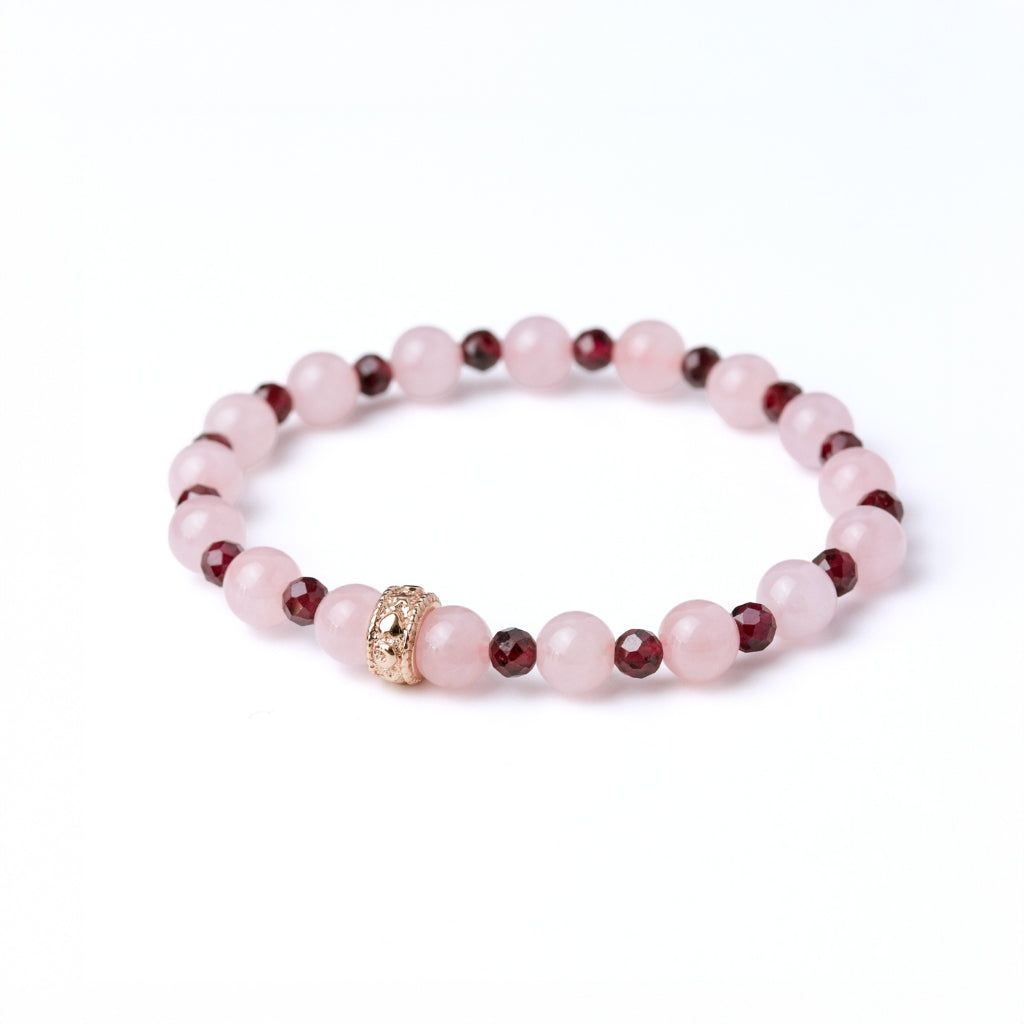 LUCY SUMMER กำไลหินแท้ Rose Quartz Madagascar + Garnet พร้อม Spacer