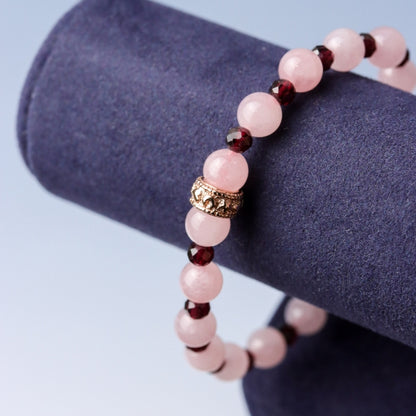 LUCY SUMMER กำไลหินแท้ Rose Quartz Madagascar + Garnet พร้อม Spacer