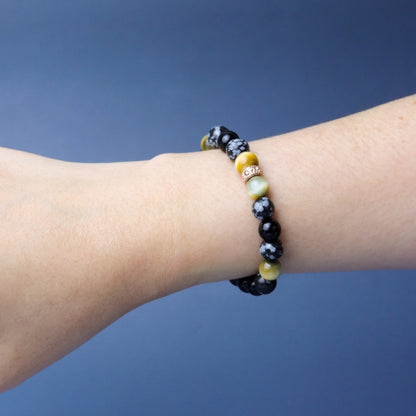 LUCYSUMMER กำไลข้อมือหินแท้ SNOW BLACK TIGER & Spacer (Snowflake, Black Obsidian,Multi-color Tiger eye)