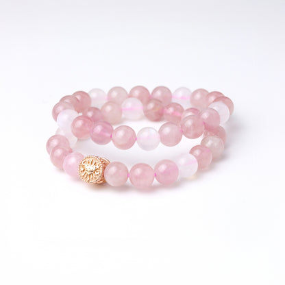 LUCY SUMMER กำไลหินแท้ Rose Quartz Madagascar และ Moonstone ขนาดหิน 8 มม พร้อมจี้เงินแท้