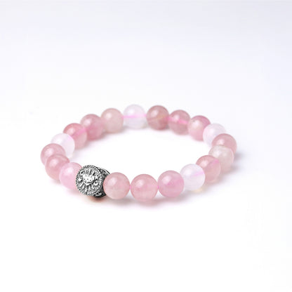 LUCY SUMMER กำไลหินแท้ Rose Quartz Madagascar และ Moonstone ขนาดหิน 8 มม พร้อมจี้เงินแท้