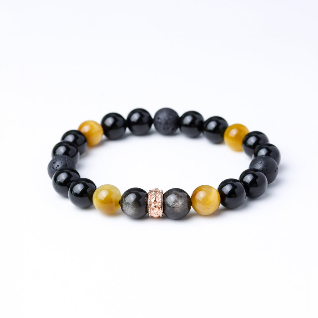 LUCY SUMMER กำไลข้อมือหินแท้ Obsidian, Golden Tiger Eye, Lava และ Onyx ขนาด 8 mm. พร้อม Spacer