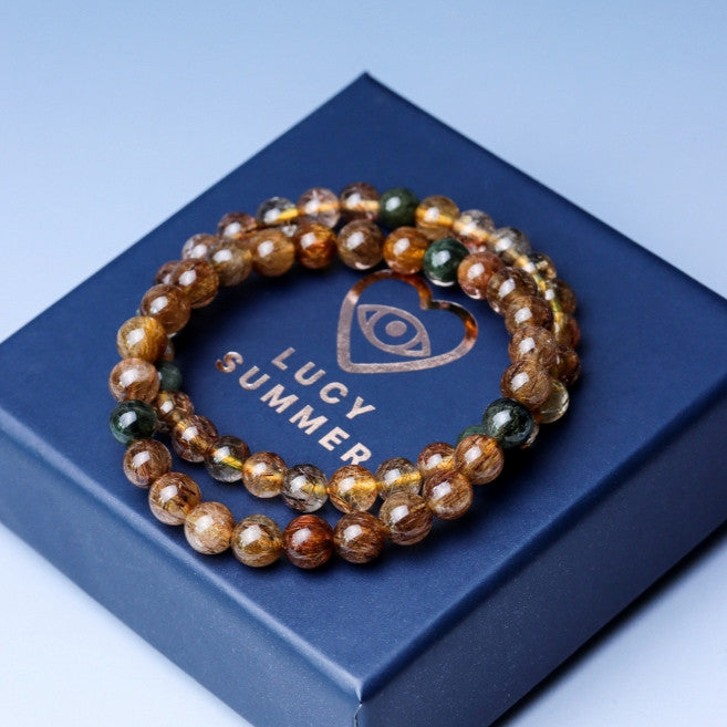 LUCYSUMMER กำไลข้อมือหินแท้ ไหม 5 สี จักรพรรดิ์ Premium AAAAA Multicolor Rutilated Quartz (กำไลหินแท้ รับประกันหินแท้)