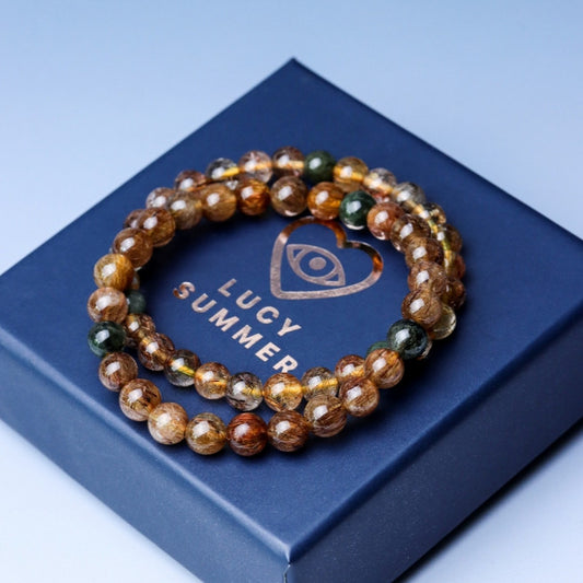 LUCYSUMMER กำไลข้อมือหินแท้ ไหม 5 สี จักรพรรดิ์ Premium AAAAA Multicolor Rutilated Quartz (กำไลหินแท้ รับประกันหินแท้)