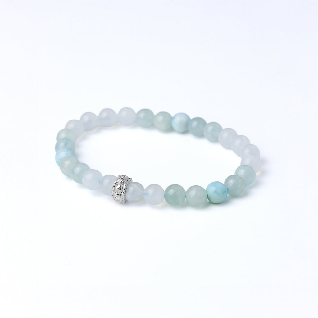 LUCY SUMMER กำไลข้อมือหินแท้ Larimar Aquamarine และ Moonstone ขนาด 6 มม.