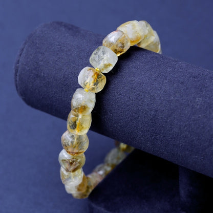 LUCYSUMMER กำไลข้อมือหินแท้ Citrine (ซิทรีน) เจียรทรงลูกบากศ์เหลี่ยมประกายเพชร ขนาดเส้นผ่านศูนย์กลาง 9 mm