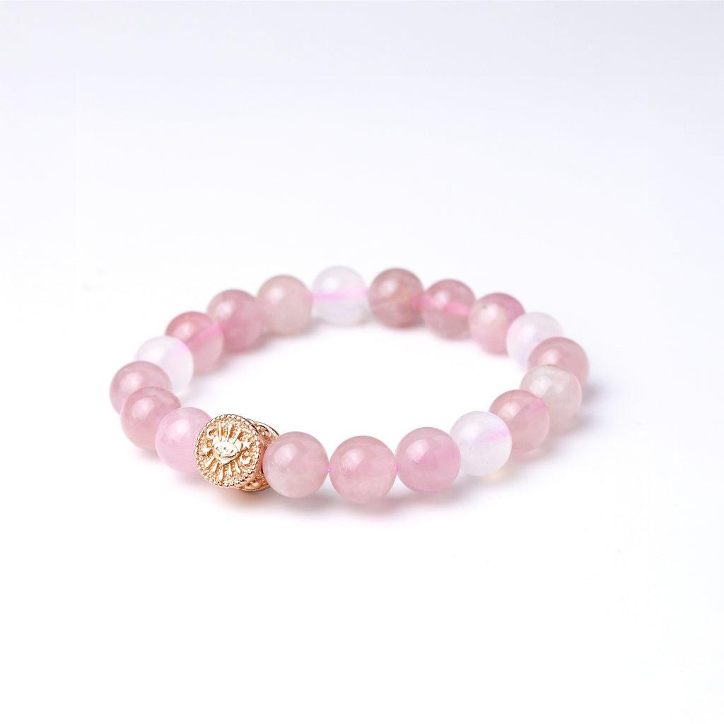 LUCY SUMMER กำไลหินแท้ Rose Quartz Madagascar และ Moonstone ขนาดหิน 8 มม พร้อมจี้เงินแท้