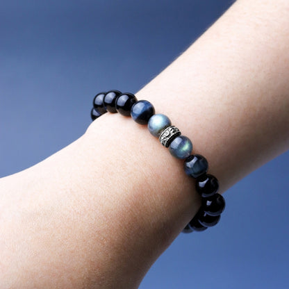 LUCY SUMMER กำไลข้อมือหินแท้ Labradorite, Blue tiger eye และ Onyx ขนาด 8 มม. พร้อมตัวคั่น Spacer