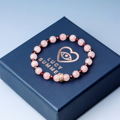 LUCY SUMMER กำไลหินแท้ Rose Quartz Madagascar + Garnet พร้อม Spacer