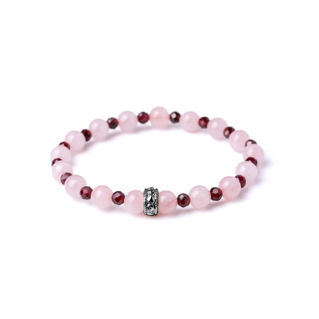 LUCY SUMMER กำไลหินแท้ Rose Quartz Madagascar + Garnet พร้อม Spacer