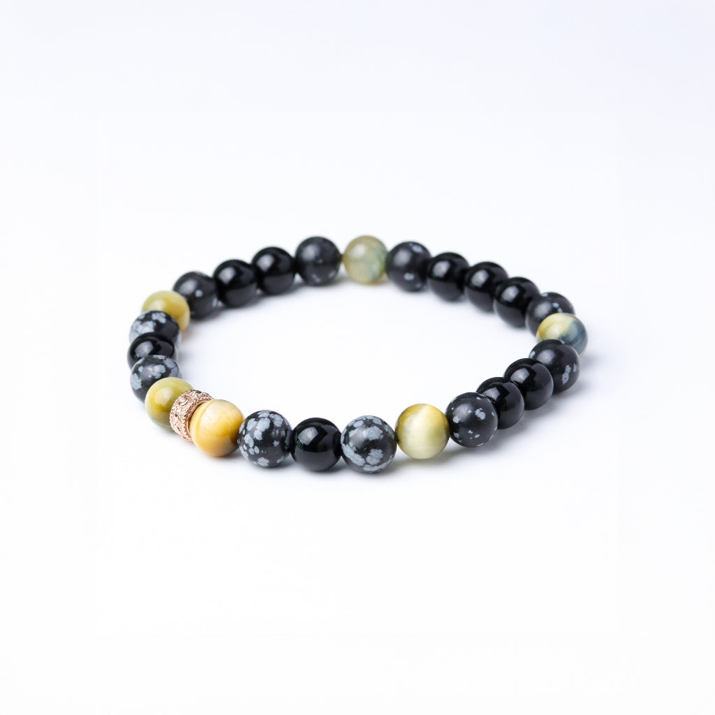 LUCYSUMMER กำไลข้อมือหินแท้ SNOW BLACK TIGER & Spacer (Snowflake, Black Obsidian,Multi-color Tiger eye)