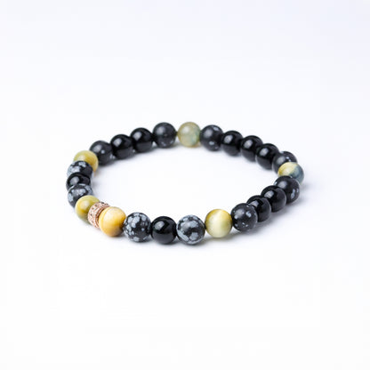 LUCYSUMMER กำไลข้อมือหินแท้ SNOW BLACK TIGER & Spacer (Snowflake, Black Obsidian,Multi-color Tiger eye)