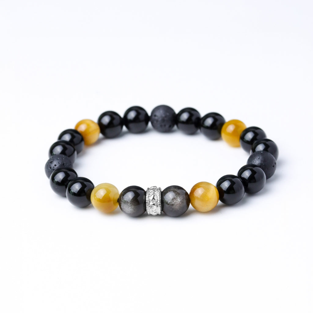 LUCY SUMMER กำไลข้อมือหินแท้ Obsidian, Golden Tiger Eye, Lava และ Onyx ขนาด 8 mm. พร้อม Spacer