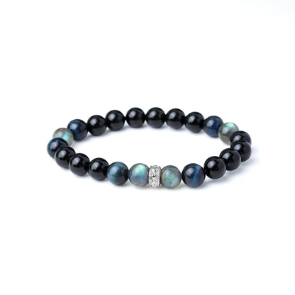 LUCY SUMMER กำไลข้อมือหินแท้ Labradorite, Blue tiger eye และ Onyx ขนาด 8 มม. พร้อมตัวคั่น Spacer