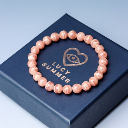 กำไลข้อมือหินแท้ Rhodochrosite โรโดโครไซต์ เกรดpremium AAAAA ขนาด 7-8 มม