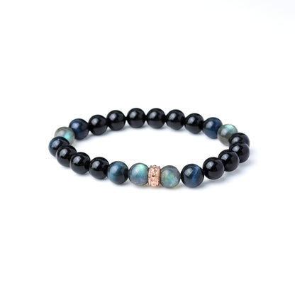 LUCY SUMMER กำไลข้อมือหินแท้ Labradorite, Blue tiger eye และ Onyx ขนาด 8 มม. พร้อมตัวคั่น Spacer