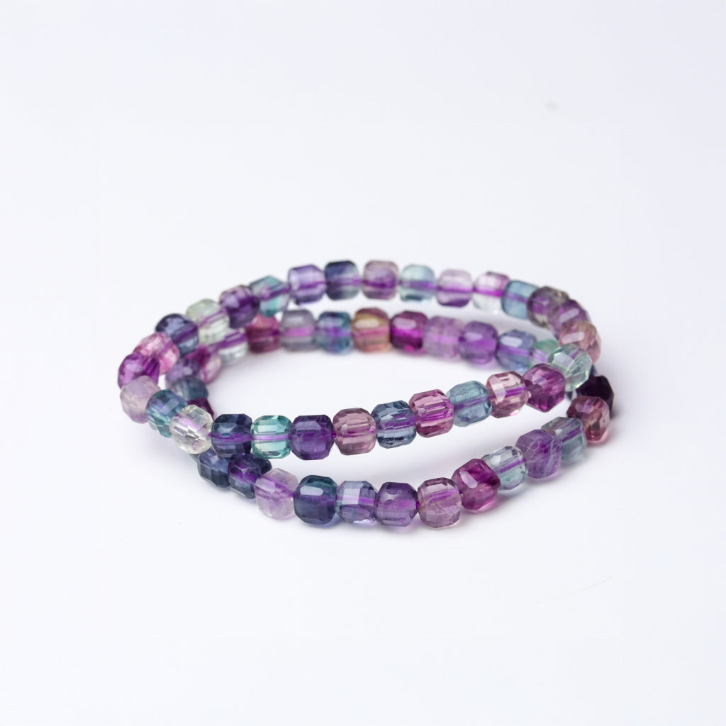 LUCY SUMMER กำไลข้อมือหินแท้ Multi-color Fluorite ฟูออไรท์ ขนาด 7 mm เหลี่ยม