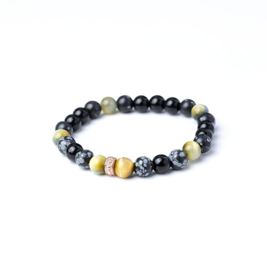 LUCYSUMMER กำไลข้อมือหินแท้ SNOW BLACK TIGER & Spacer (Snowflake, Black Obsidian,Multi-color Tiger eye)