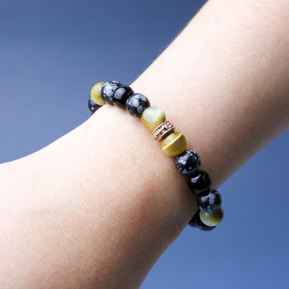 LUCYSUMMER กำไลข้อมือหินแท้ SNOW BLACK TIGER & Spacer (Snowflake, Black Obsidian,Multi-color Tiger eye)
