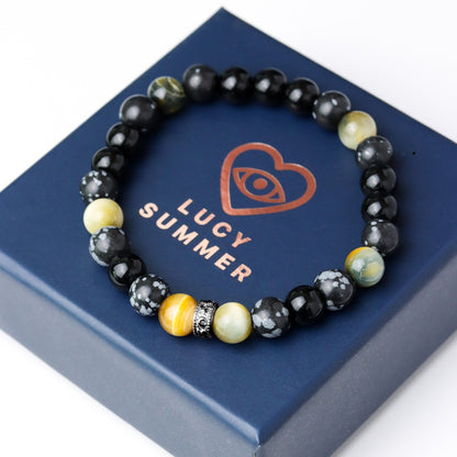 LUCYSUMMER กำไลข้อมือหินแท้ SNOW BLACK TIGER & Spacer (Snowflake, Black Obsidian,Multi-color Tiger eye)