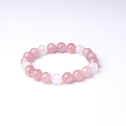 LUCY SUMMER กำไลหินแท้ Rose Quartz Madagascar และ Moonstone ขนาดหิน 8 มม พร้อมจี้เงินแท้