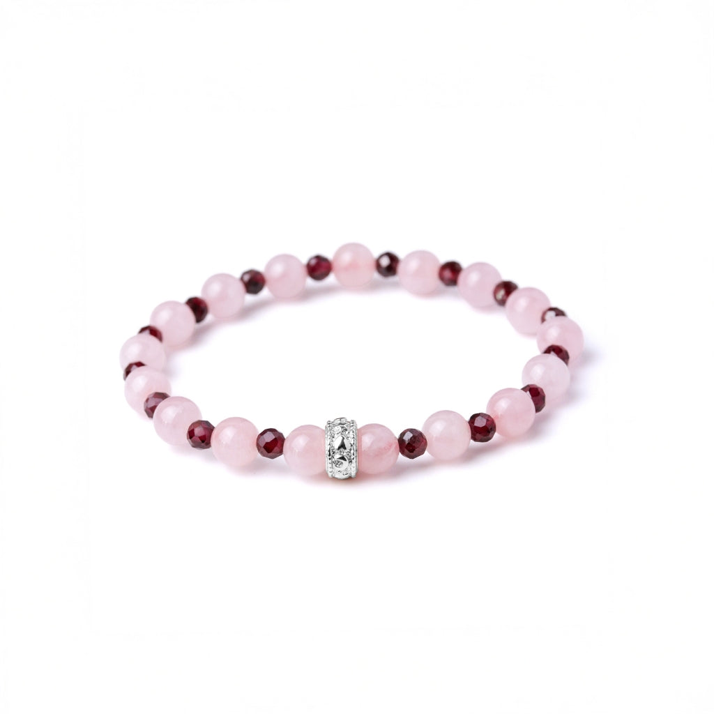 LUCY SUMMER กำไลหินแท้ Rose Quartz Madagascar + Garnet พร้อม Spacer