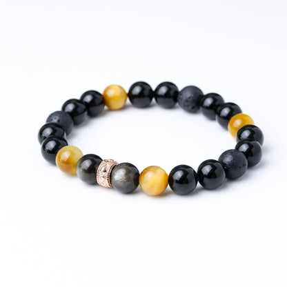 LUCY SUMMER กำไลข้อมือหินแท้ Obsidian, Golden Tiger Eye, Lava และ Onyx ขนาด 8 mm. พร้อม Spacer