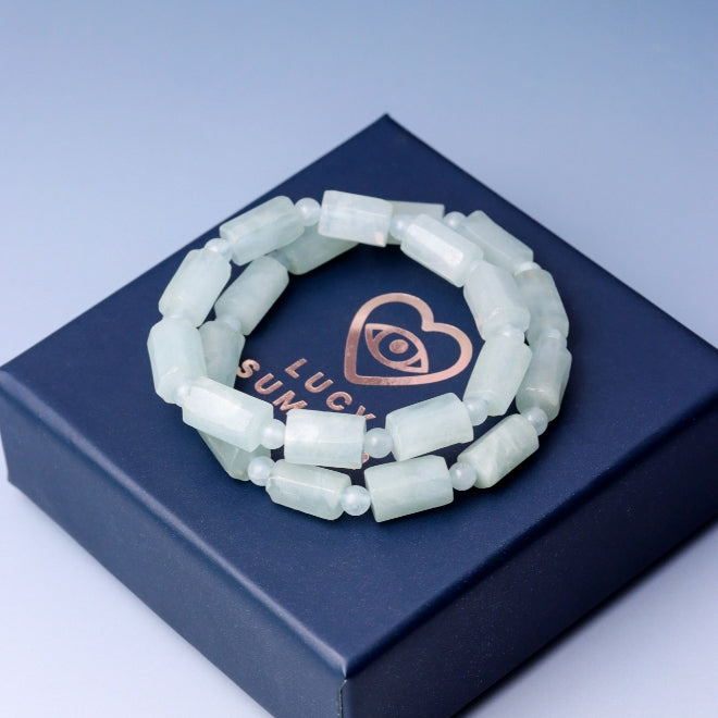 LUCY SUMMER กำไลข้อมือหินแท้ Aquamarine Block 7*12 mm.