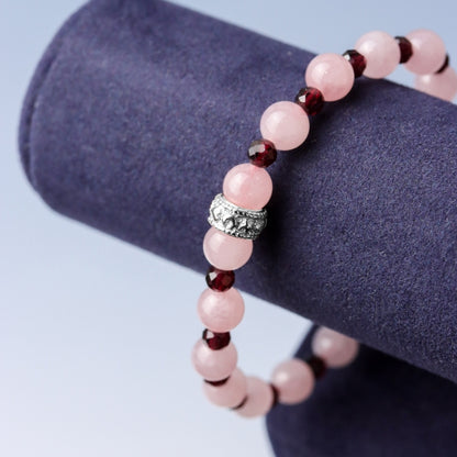 LUCY SUMMER กำไลหินแท้ Rose Quartz Madagascar + Garnet พร้อม Spacer