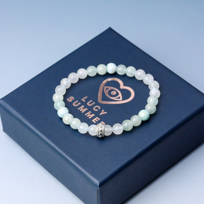 LUCY SUMMER กำไลข้อมือหินแท้ Larimar Aquamarine และ Moonstone ขนาด 6 มม.