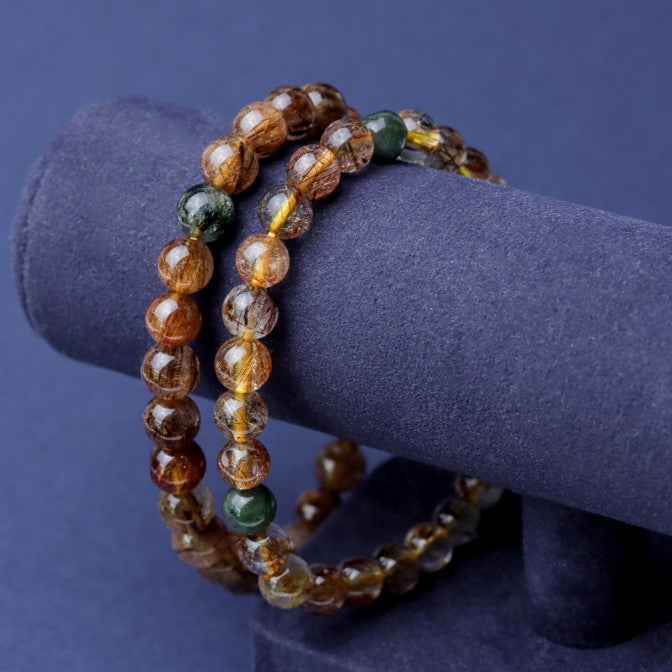 LUCYSUMMER กำไลข้อมือหินแท้ ไหม 5 สี จักรพรรดิ์ Premium AAAAA Multicolor Rutilated Quartz (กำไลหินแท้ รับประกันหินแท้)