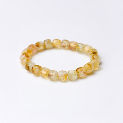 LUCYSUMMER กำไลข้อมือหินแท้ Citrine (ซิทรีน) เจียรทรงลูกบากศ์เหลี่ยมประกายเพชร ขนาดเส้นผ่านศูนย์กลาง 9 mm