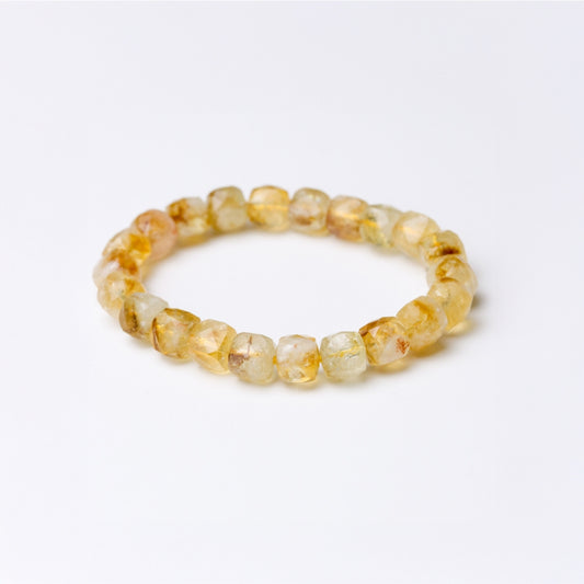 LUCYSUMMER กำไลข้อมือหินแท้ Citrine (ซิทรีน) เจียรทรงลูกบากศ์เหลี่ยมประกายเพชร ขนาดเส้นผ่านศูนย์กลาง 9 mm