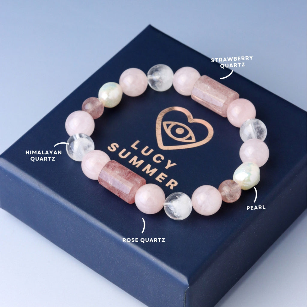 LUCY SUMMER กำไลข้อมือหิน Rose Quartz, Strawberry Quartz, Pearl, Himalaya Quartz