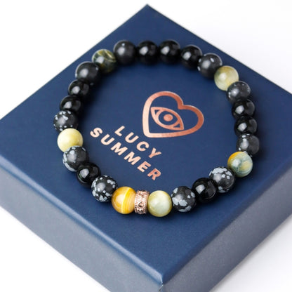 LUCYSUMMER กำไลข้อมือหินแท้ SNOW BLACK TIGER & Spacer (Snowflake, Black Obsidian,Multi-color Tiger eye)