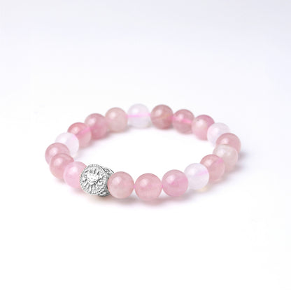 LUCY SUMMER กำไลหินแท้ Rose Quartz Madagascar และ Moonstone ขนาดหิน 8 มม พร้อมจี้เงินแท้