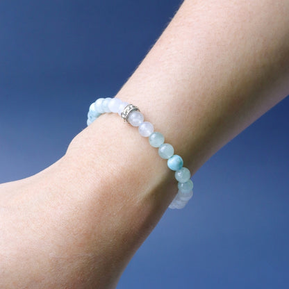 LUCY SUMMER กำไลข้อมือหินแท้ Larimar Aquamarine และ Moonstone ขนาด 6 มม.