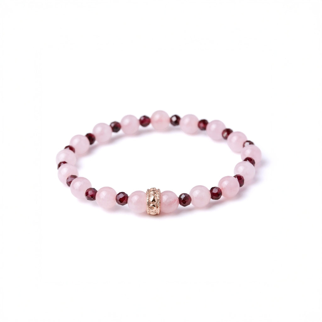 LUCY SUMMER กำไลหินแท้ Rose Quartz Madagascar + Garnet พร้อม Spacer