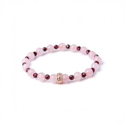 LUCY SUMMER กำไลหินแท้ Rose Quartz Madagascar + Garnet พร้อม Spacer