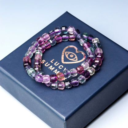 LUCY SUMMER กำไลข้อมือหินแท้ Multi-color Fluorite ฟูออไรท์ ขนาด 7 mm เหลี่ยม