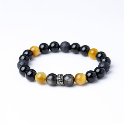 LUCY SUMMER กำไลข้อมือหินแท้ Obsidian, Golden Tiger Eye, Lava และ Onyx ขนาด 8 mm. พร้อม Spacer