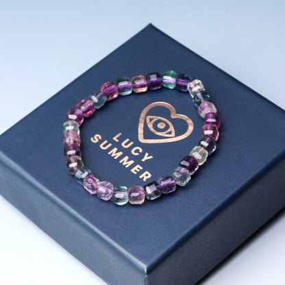 LUCY SUMMER กำไลข้อมือหินแท้ Multi-color Fluorite ฟูออไรท์ ขนาด 7 mm เหลี่ยม