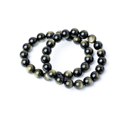 LUCY SUMMER กำไลข้อมือหินแท้ Golden Obsidian ขนาด 10 มม  - ออบซิเดียน เหลือบทอง (กำไลหินแท้ รับประกันหินแท้)