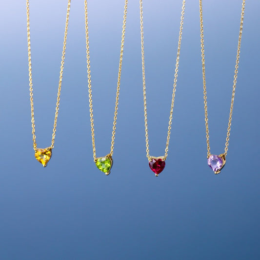 LUCY SUMMER Heart Necklace สร้อยคอ พร้อมจี้หัวใจฝังพลอยแท้ Heart Cut หัวใจ ขนาด 7 มม.